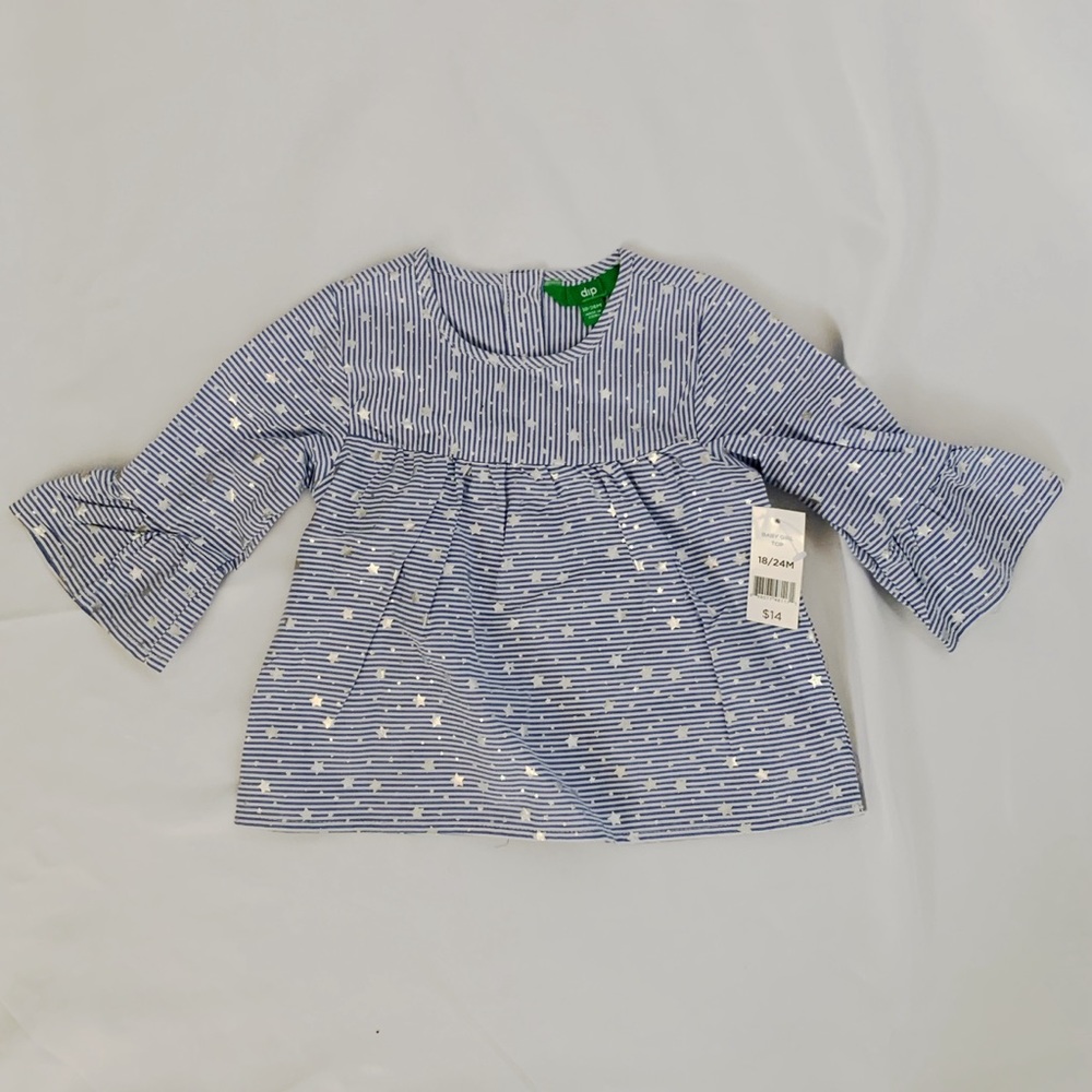 NWT dip Light Blue & White Striped w/ Stars Baby Girl Top 18/24M